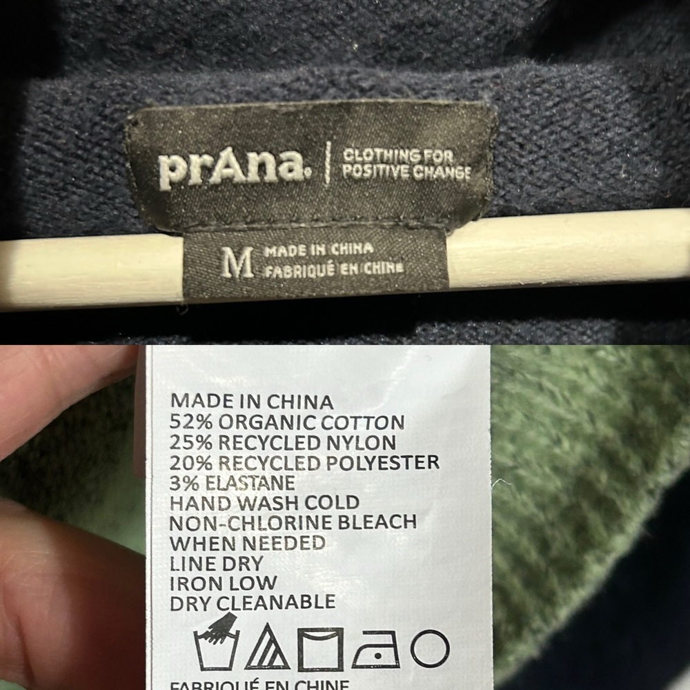 Prana Navy Cowlneck Sweater with Green, Orange, Brown Geometric Pattern - Picture 4 of 10